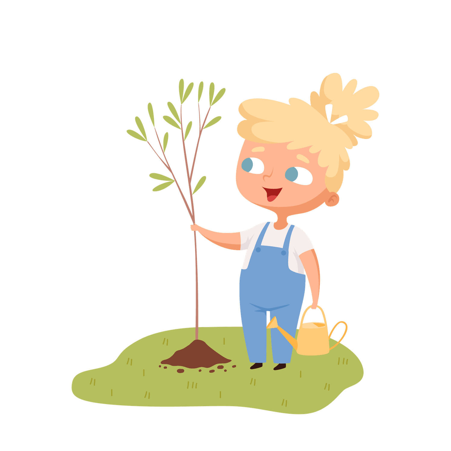 child character doing gardening illustration