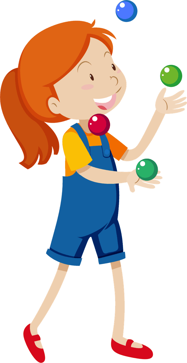 children and funfair illustration of a joyful girl juggling colorful balls