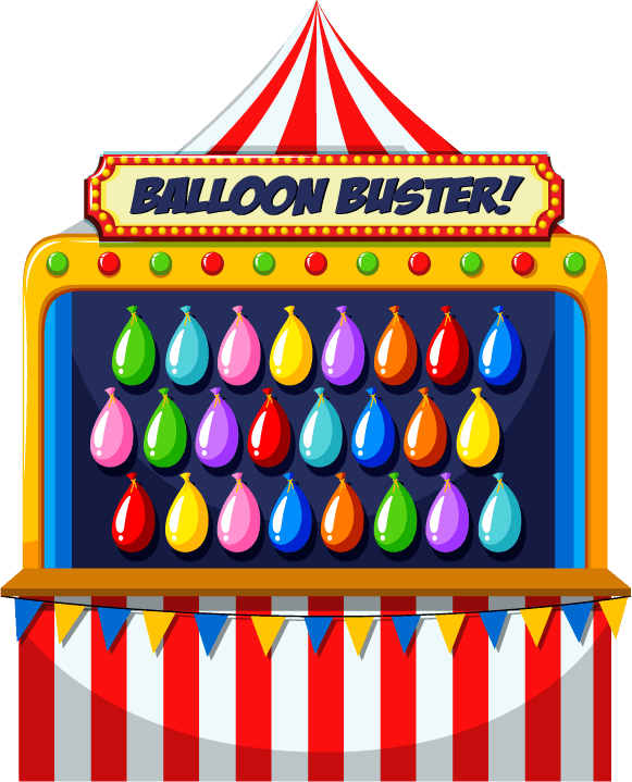 children and funfair illustration featuring balloon buster game stall with vibrant colors