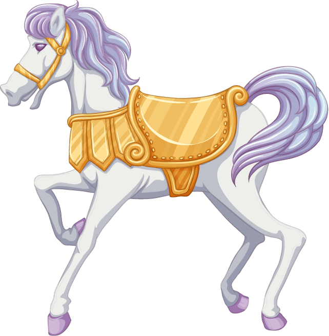 charming children and funfair illustration of a whimsical carousel horse with vibrant colors