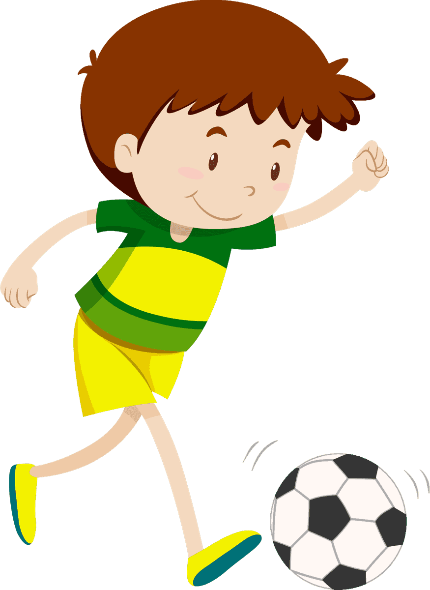 children and funfair illustration featuring a joyful boy playing soccer in vibrant colors