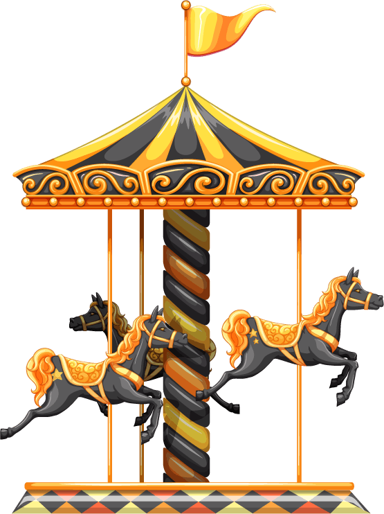 children and funfair illustration featuring a colorful carousel with galloping horses