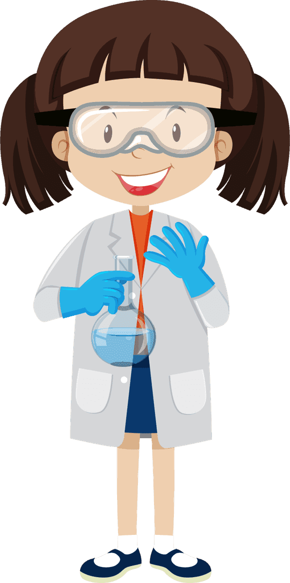 children and funfair illustration featuring a happy young scientist in laboratory attire