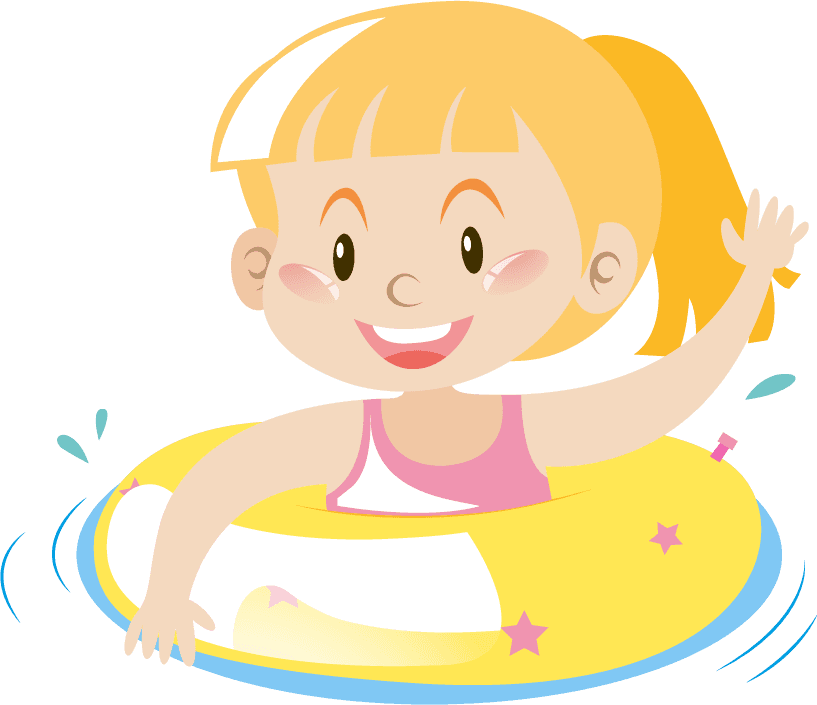 children swimming and beach objects illustration