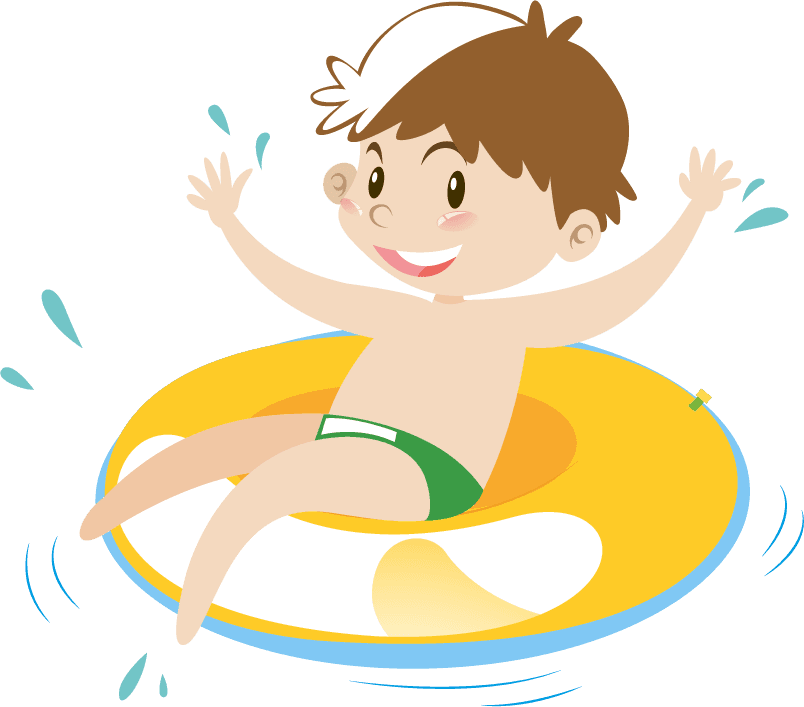 children swimming and beach objects illustration