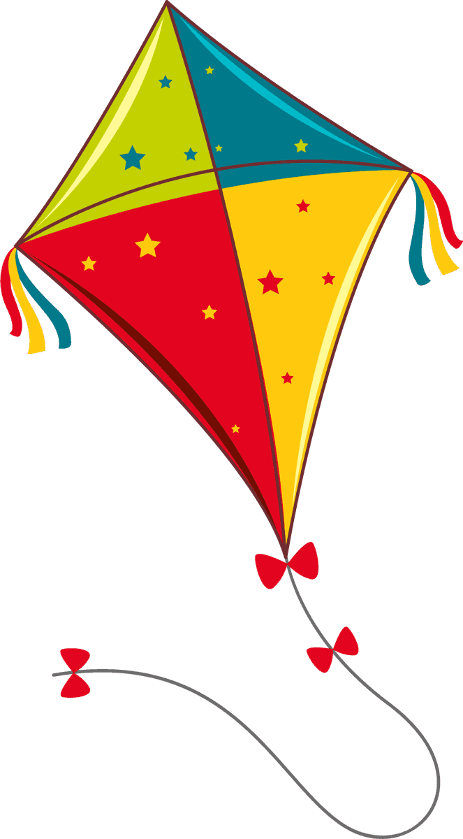 simple children toys design featuring a colorful kite with playful stars and ribbons