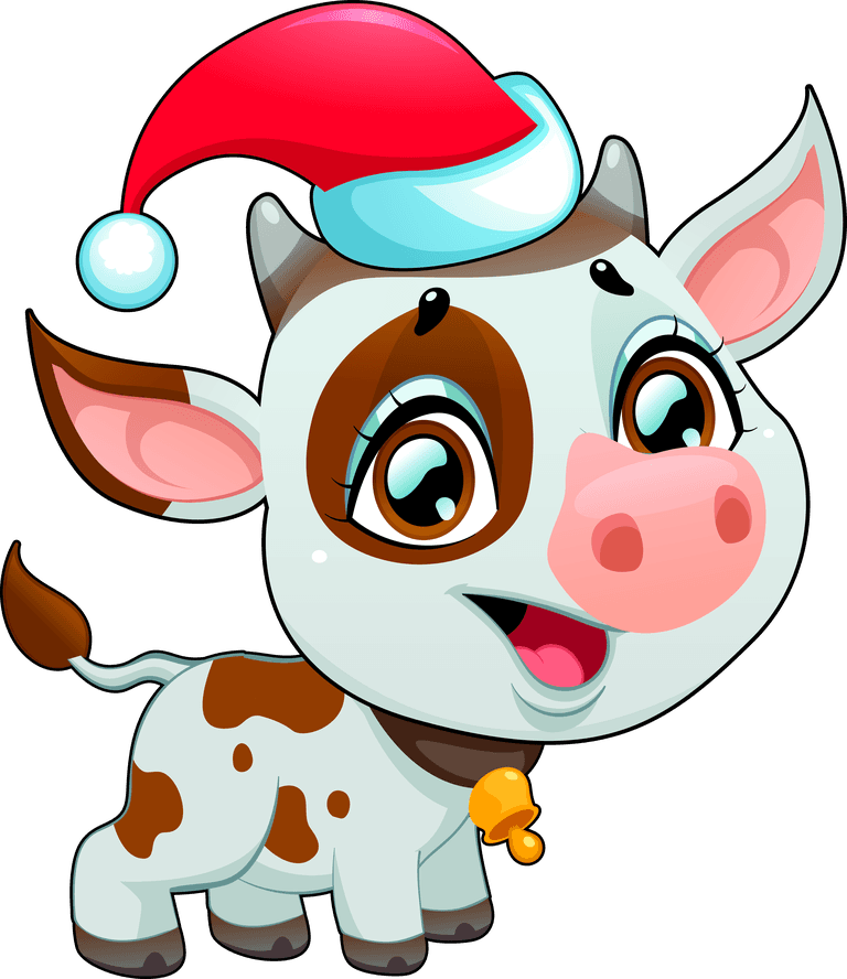 christmas cow animal with christmas hat pattern background vector