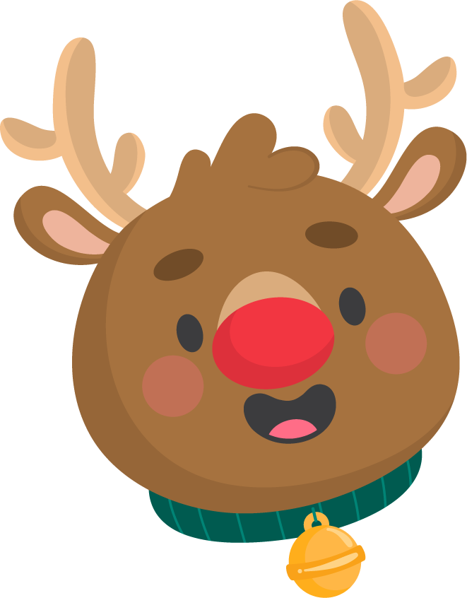 christmas element collection icons featuring cute reindeer character with antlers and bell