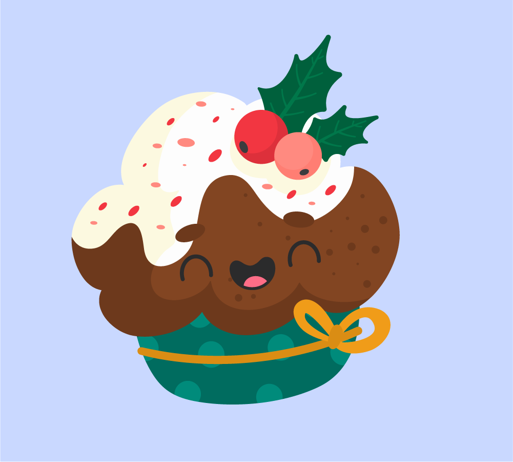 christmas element collection icons featuring a cheerful holiday cupcake with festive toppings