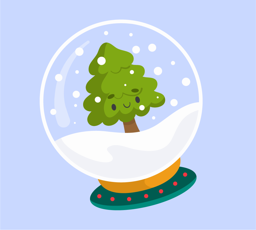 christmas element collection icons featuring a whimsical snow globe with a cheerful tree