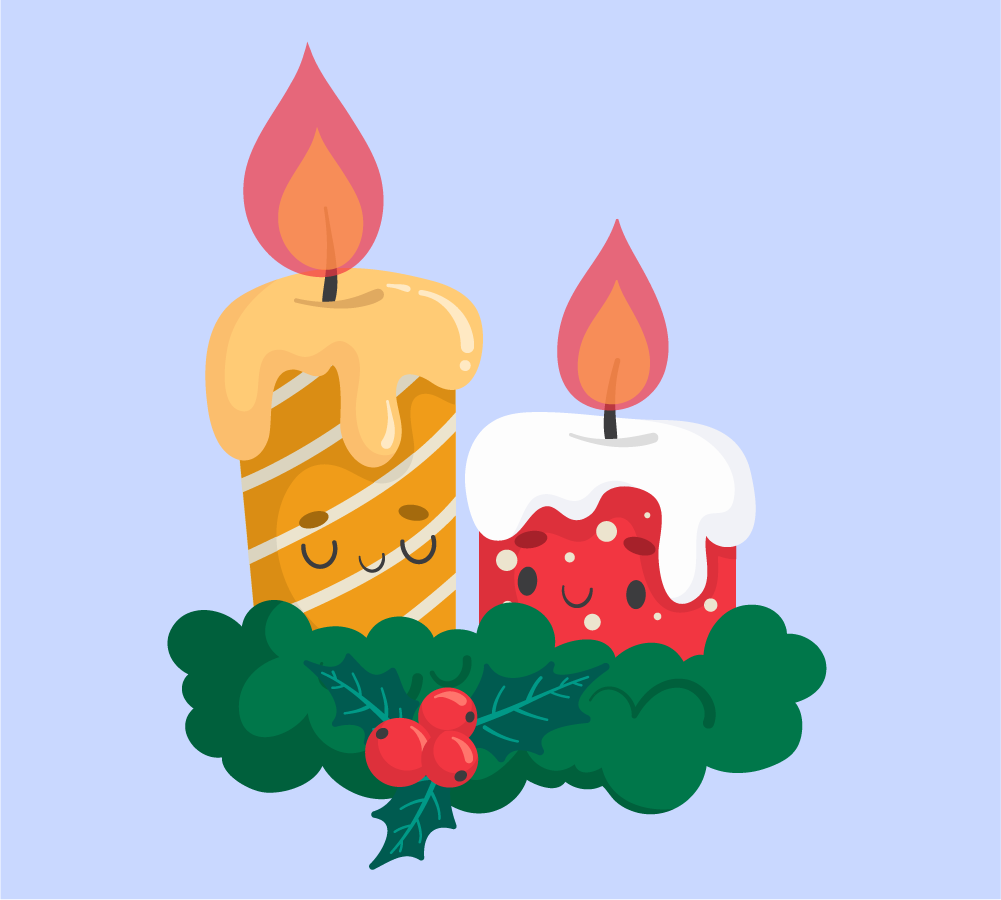 christmas element collection icons featuring cheerful candles and festive foliage decorations