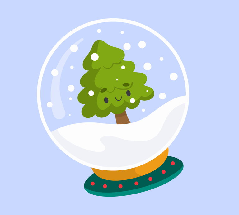 charming christmas element collection icons with cute snow globe featuring a smiling tree