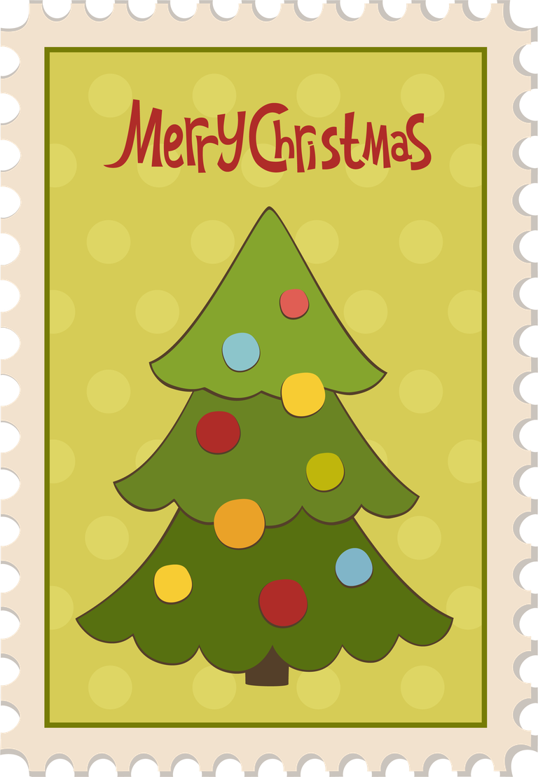 festive christmas postage stamps template featuring a cheerful tree and vibrant colors