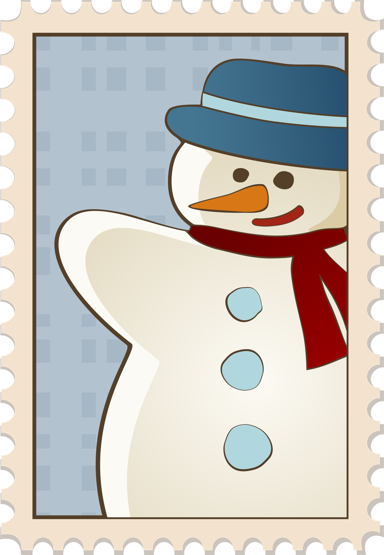 festive christmas postage stamps template vector with cheerful snowman illustration