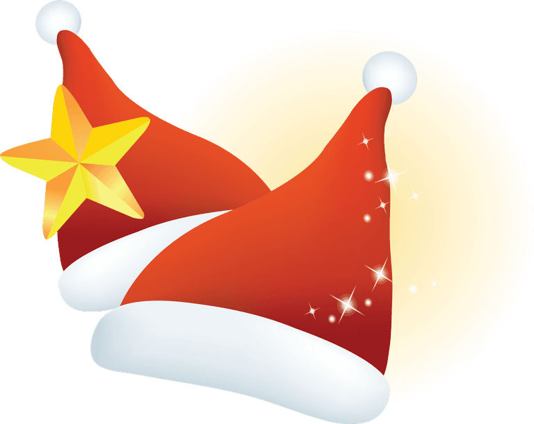 christmas christmas icon set featuring festive santa hats with sparkles and a star accent