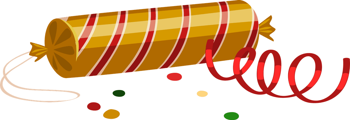 christmas vintage objects vector featuring a festive cracker and colorful confetti decorations