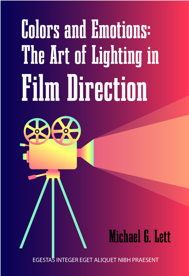 cinematic style book cover template featuring a vibrant film camera illustration and dynamic color gradients