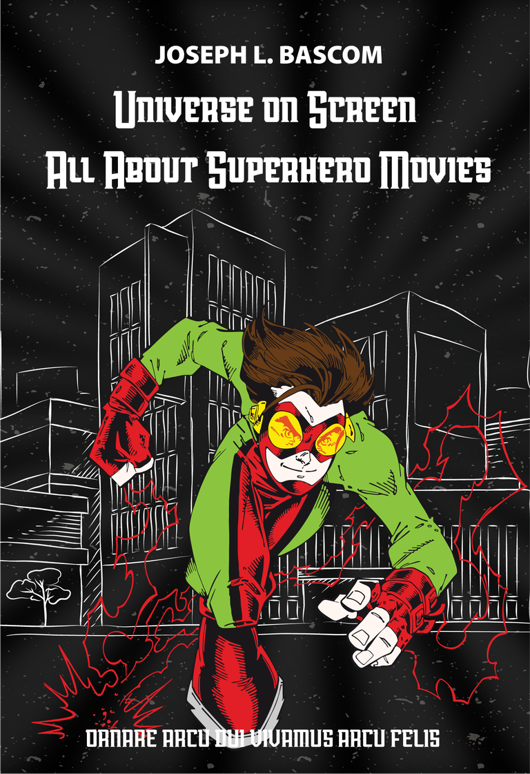 cinematic style book cover template for superhero movie analysis and exploration themes