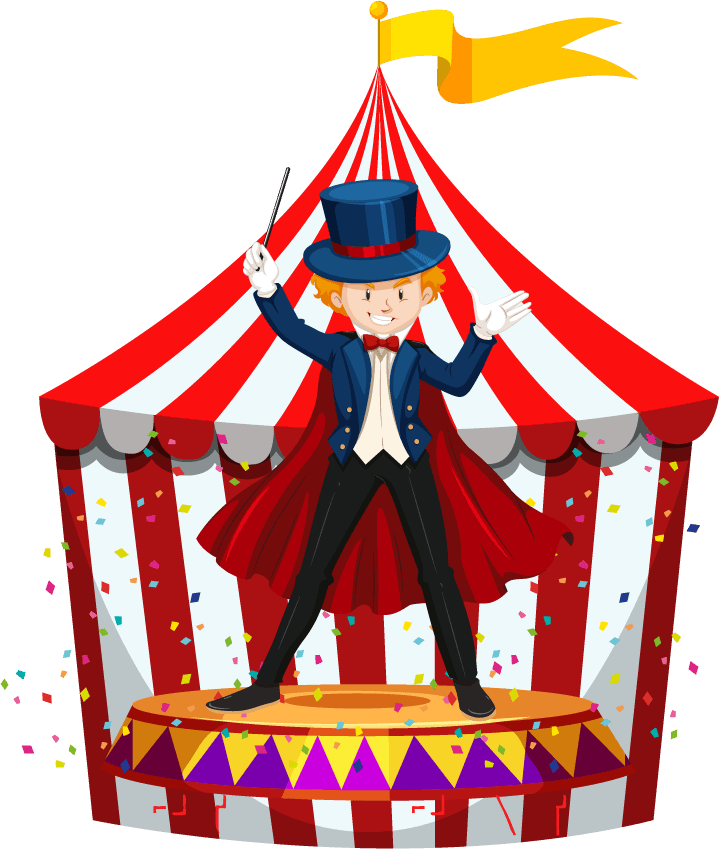 circus animals kids tents and clowns on isolated background illustration