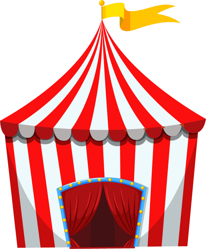 circus animals kids tents and clowns on isolated background illustration