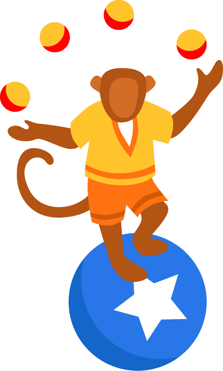 circus artist characters collection featuring playful juggling monkey on a colorful ball