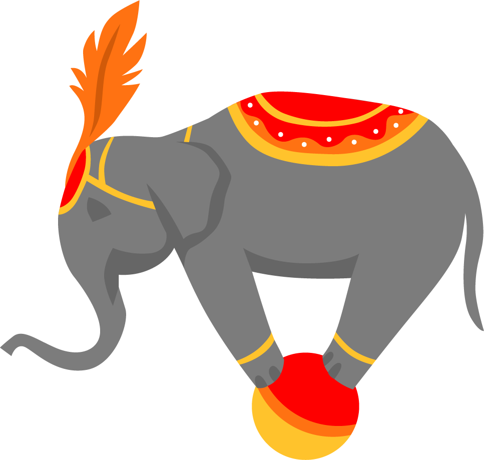 circus artist characters collection featuring playful elephant on a ball in vibrant colors