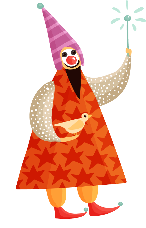 circus performance decorative elements featuring a cheerful clown with playful colors and whimsical style