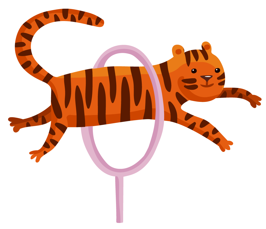 circus performance decorative elements featuring a playful tiger jumping through a hoop