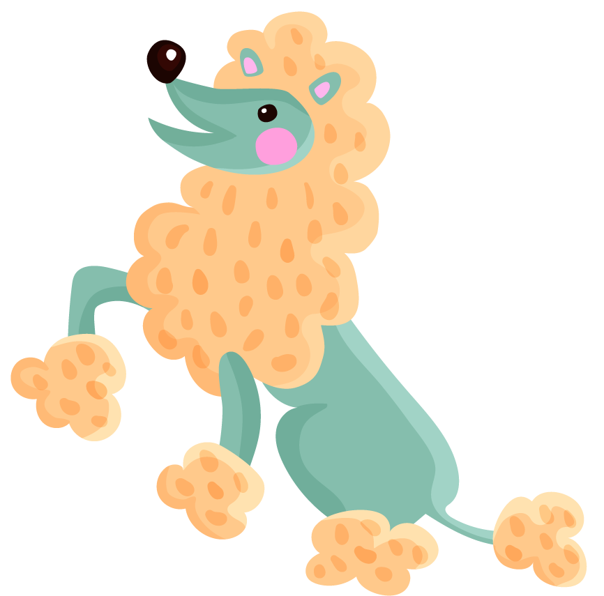 circus performance decorative elements featuring a playful poodle in vibrant colors for festive occasions