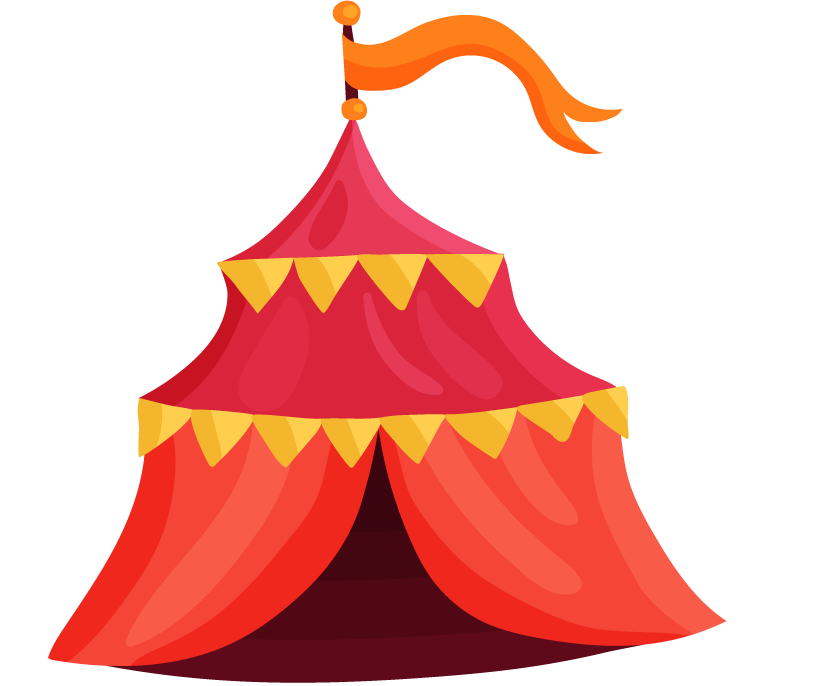 circus performance decorative elements featuring vibrant tents and colorful flags for festive events