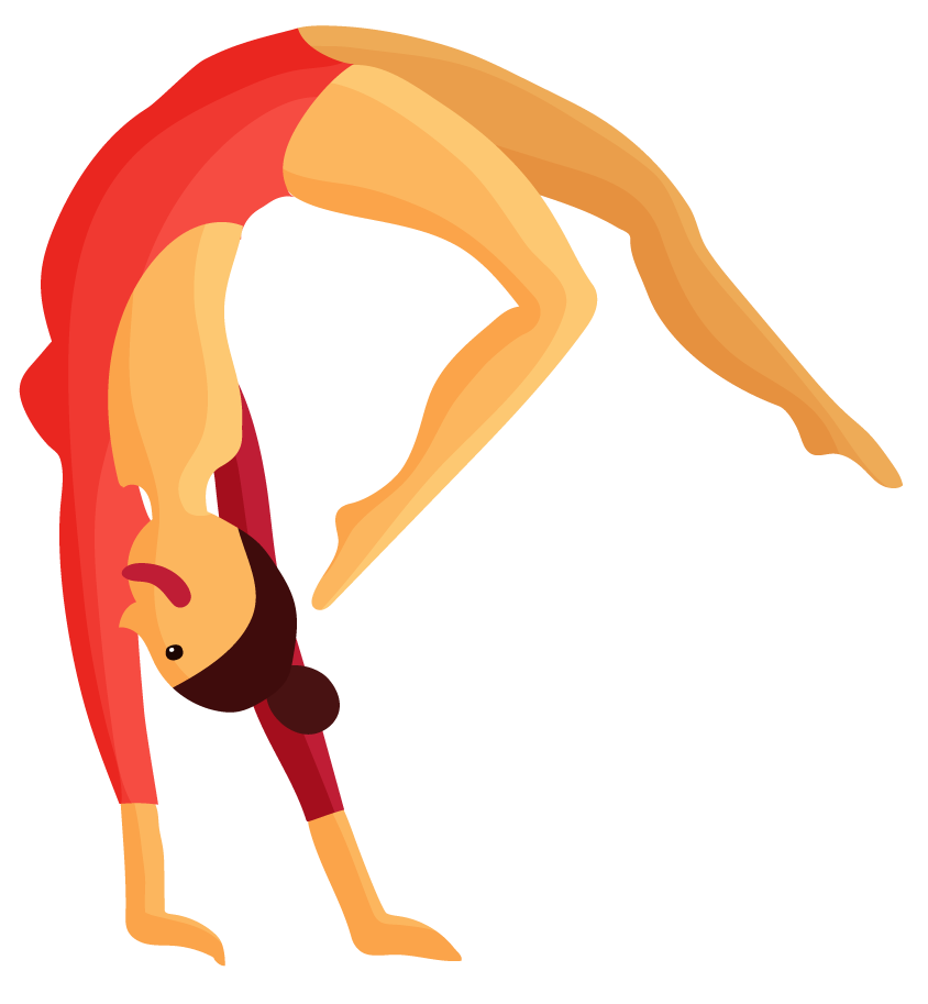 circus performance decorative elements featuring a flexible gymnast in a vibrant pose