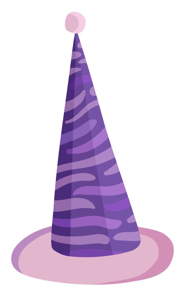 circus performance decorative elements featuring a whimsical purple party hat for festive occasions