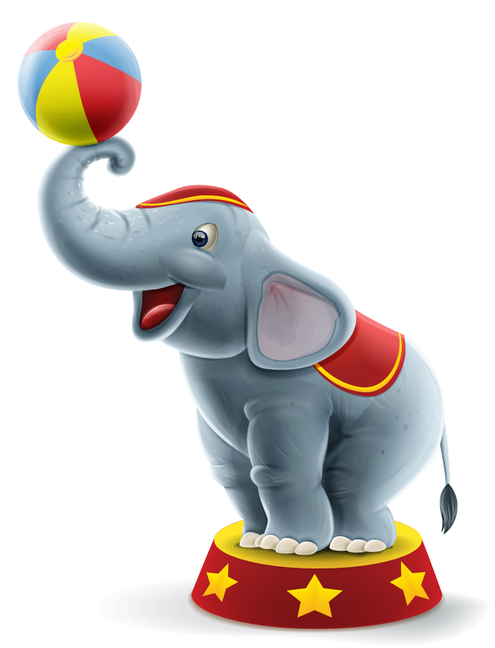 circus elephant animal show vector with colorful ball and playful pose