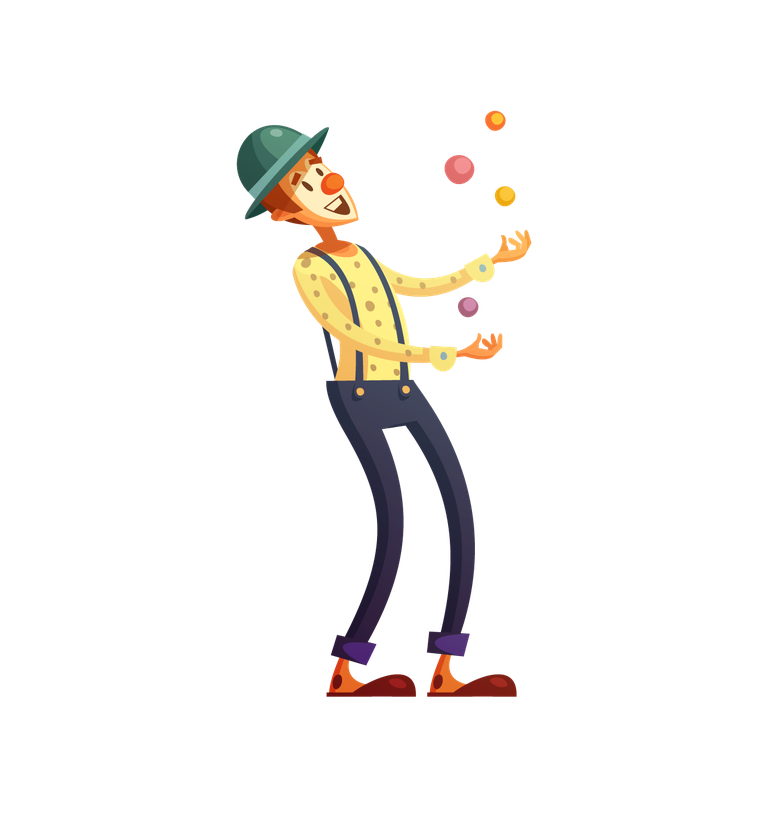 circus retro icons cartoon featuring a joyful juggler with colorful balls for festive themes