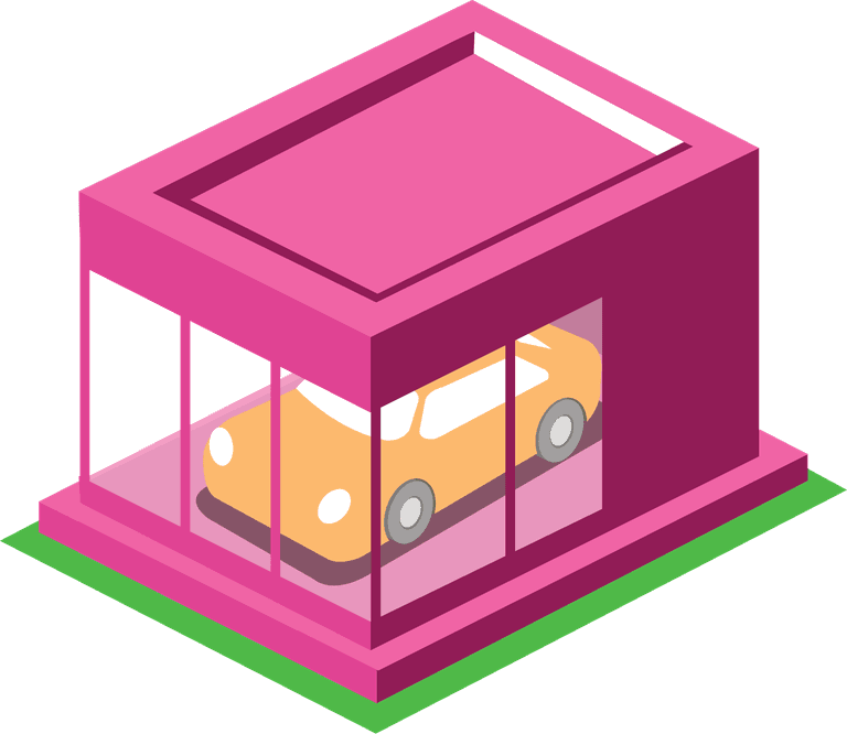 city building vectors icon featuring a modern car showroom with vibrant colors and detail