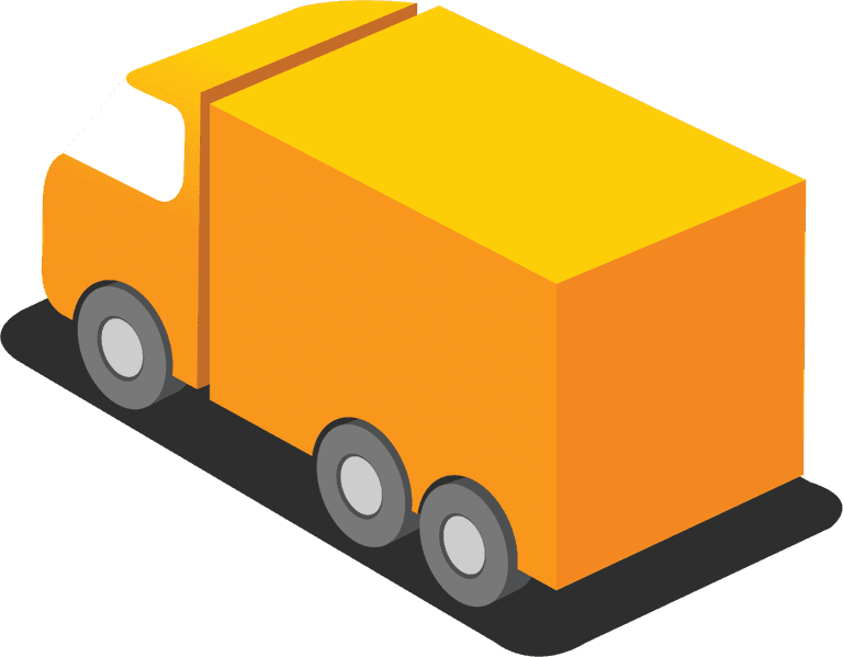 city building vectors icon featuring an orange delivery truck with 3D perspective for urban layout