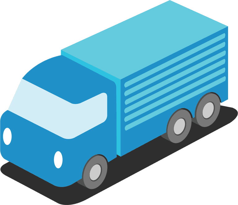 city building vectors icon featuring a blue transport truck for urban planning and development