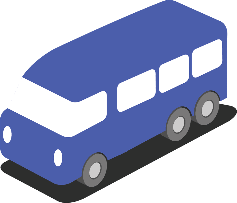 city building vectors icon featuring a stylized blue bus for urban transport scenarios