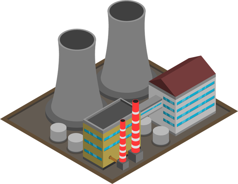 city buildings isometric icons depicting urban industrial facilities and power plants