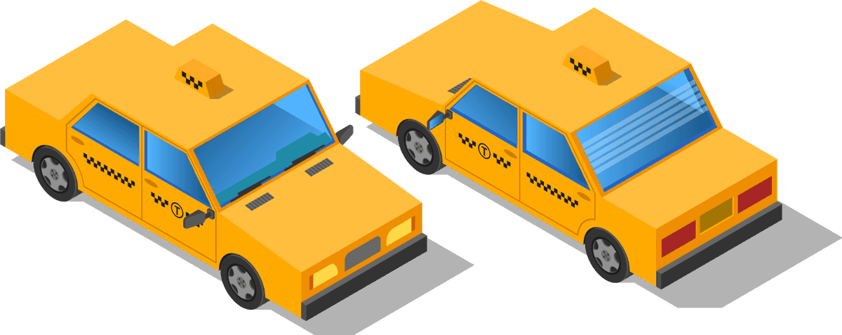 city transport isometric icons featuring yellow taxis for urban travel and navigation