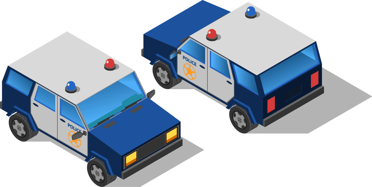 city transport isometric icons featuring police vehicles for urban safety and emergency response