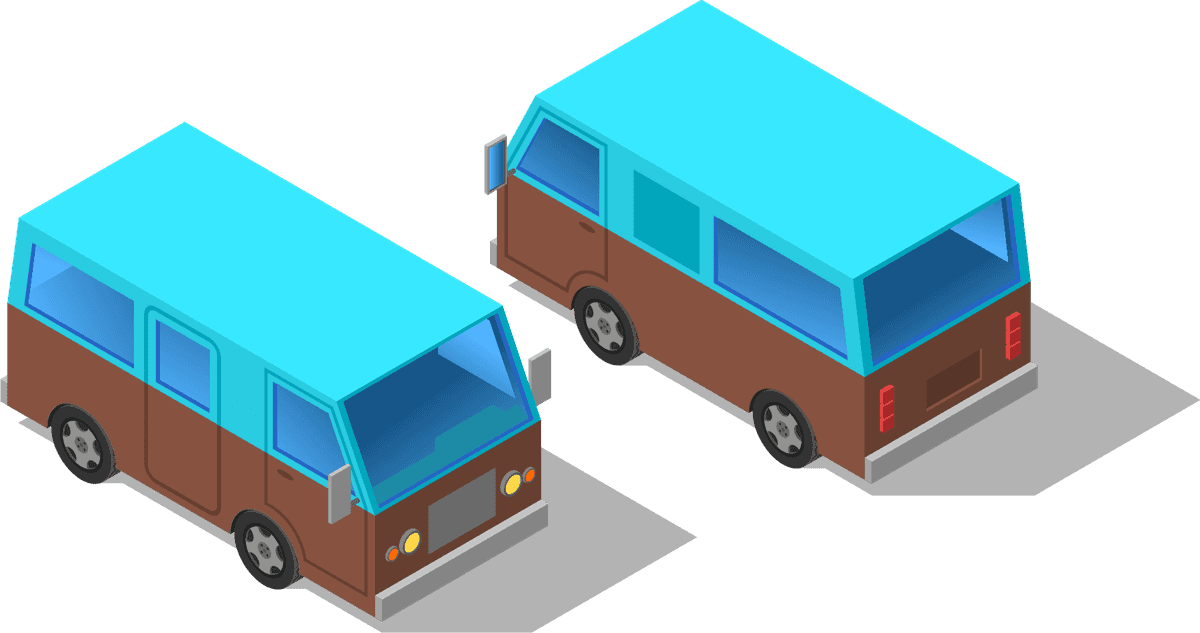 city transport isometric icons featuring modern vans for urban mobility solutions