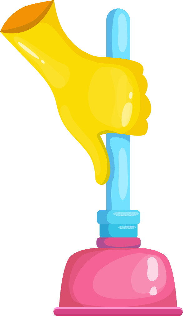 cleaning hand illustration cartoon style with a playful plunger character