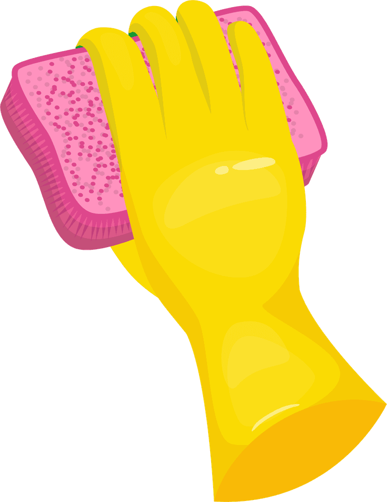 cleaning hand illustration cartoon style with yellow glove and pink sponge for household chores