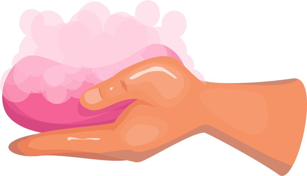 cleaning hand illustration cartoon style with vibrant pink soap bubbles for home and hygiene