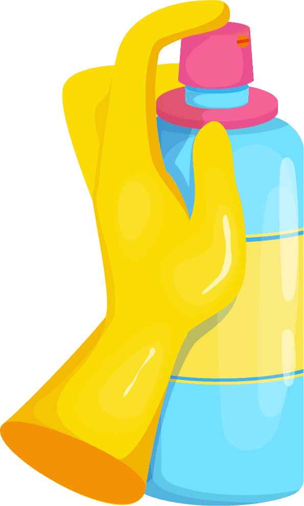 cleaning hand illustration cartoon style with a spray bottle and rubber glove