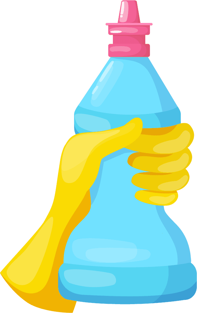 cleaning hand illustration cartoon style holding a bottle of detergent for effective home care