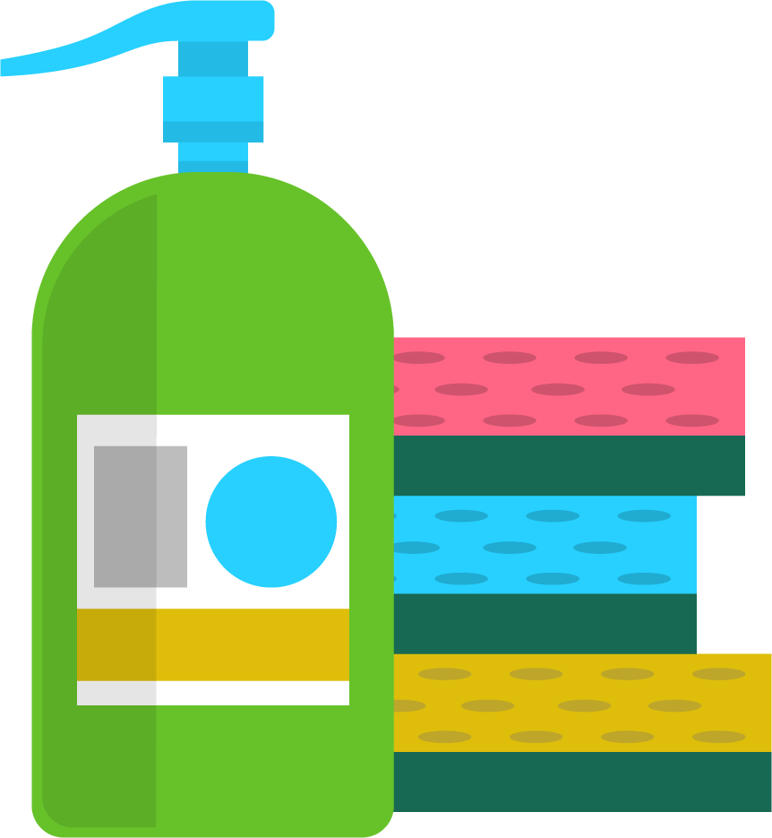 Simple flat cleaning items, cleaning service icons