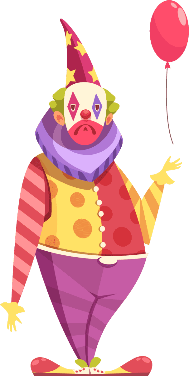 clown clowns characters set featuring a colorful sad clown with balloon for parties