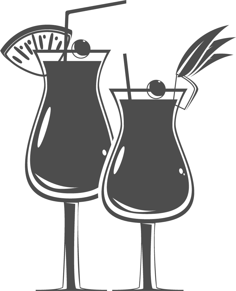 black wine and cocktail icon for elegant party invitations and event menus